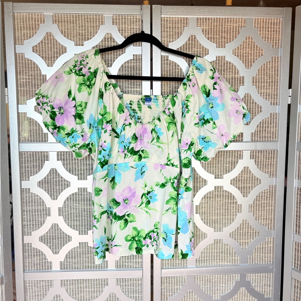 Old Navy Green and Purple Floral Blouse